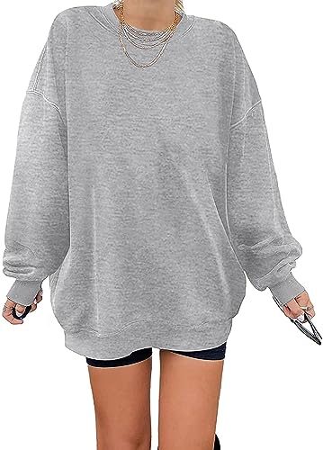 Sweatshirt Damen Oversized Rundhals Pullover Ohne Kapuze,Hellgrau,XXL
