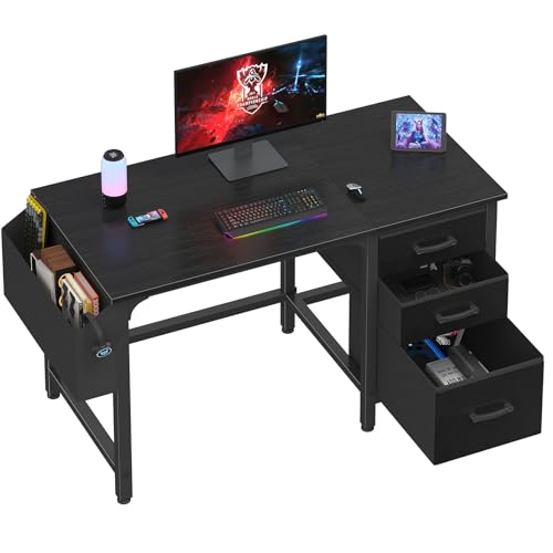 Lufeiya Schreibtisch Schwarz Computertisch Schreibtisch Mit 4 Schubladen,PC Tisch Bürotisch mit Stauraum Bag für Homeoffice Gaming