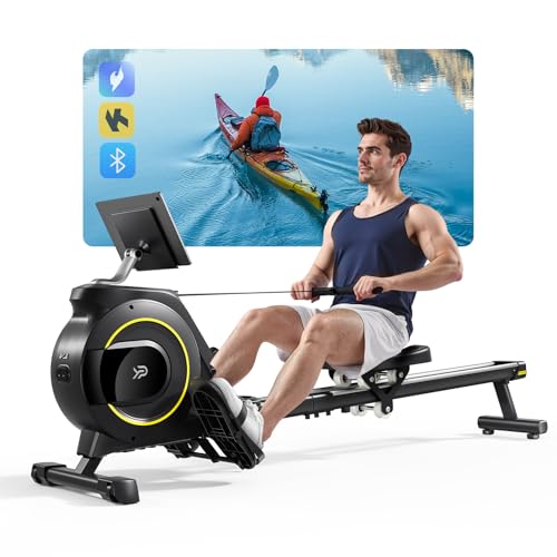 YPOO Rudergerät für Zuhause,Leise Rudergeräte Klappbar Magnetische,16 Widerstandsstufen,Upgrade Doppel-Slide-Rails,Rudermaschine LCD-Datenanzeige,Exklusiver APP,Belastbar bis160KG,Vertikal Verstaubar