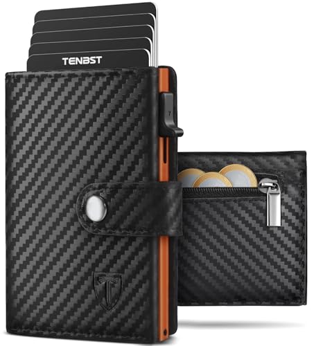 TENBST Herren Slim RFID-Geldbörse, Münzfach, 10 Kartenfächer – Schwarz