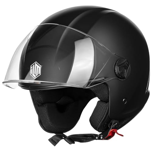ILM Motorradhelm Jethelm Retro Damen Herren WT506,Mattes Schwarz,M
