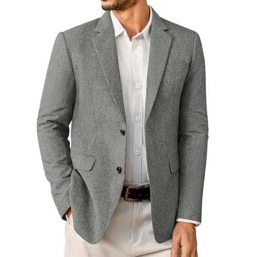 Elainone Sakko Herren Sportlich Modern Blazer Jackett zu Jeans Regular Fit Leicht Sakkos für Herren Grau L