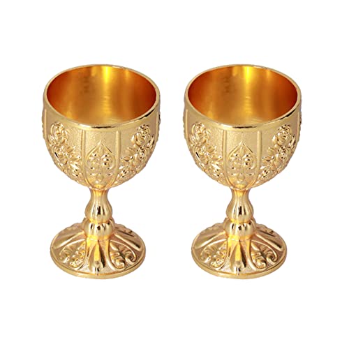 MOUMOUTEN Edelstahl Weingl?ser Camping Set, 2 St¨¹ck Kelch Vintage Weinglas Metall Champagnerglas f¨¹r die T?gliche Formelle Party 4,2 x 6,8 cm(Pumpkin gold)