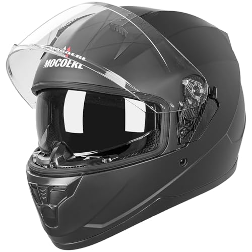 Integralhelm mit Sonnenblende | Motorradhelm Integralhelme | Motorradhelm Integralhelm Mofahelm ECE 22.06 | Kinn- & Kopfbelüftung | für Damen und Herren | Schwarz (L)