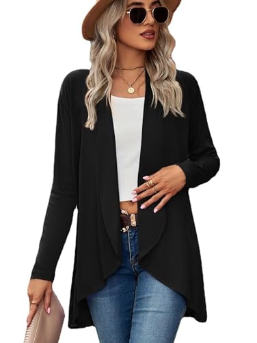 Famulily Damen Casual Cardigan Gestrickt Offene Front Full Sleeve Mittellange Leichte Cardigans Damen Top Schwarz XXL