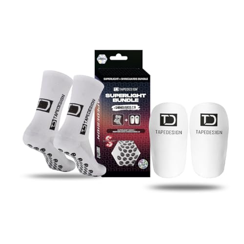 TAPEDESIGN – Bundle Superlight Grip Socks + Shinguards 2.0 – Ultraleichte Fußball Socken mit Anti-Rutsch Noppen & anpassbare Schienbeinschoner – Perfekter Halt für Fußball, Training & Wettkampf