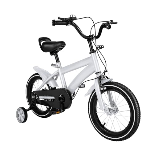 MIUKYUI Kinderfahrrad 14 Zoll, Fahrrad ab 3-6 Jahre für Mädchen Junge, Weiß Kinderrad mit Schutzblech & Kombinierte Vorder- und Hinterradbremse, aus Hochwertigem Kohlenstoffstahl (weiß)