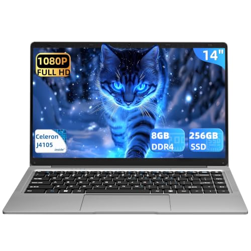 Rumtuk 14 Zoll FHD Laptop,Celeron J4105 Quad-Core,8GB DDR4,256 GB SSD,Grau