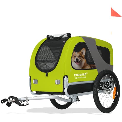 DOGGYHUT® MEDIUM Fahrrad Hundeanhänger für Hunde bis 23 kg Fahrradanhänger Klappbar (GRÜN)