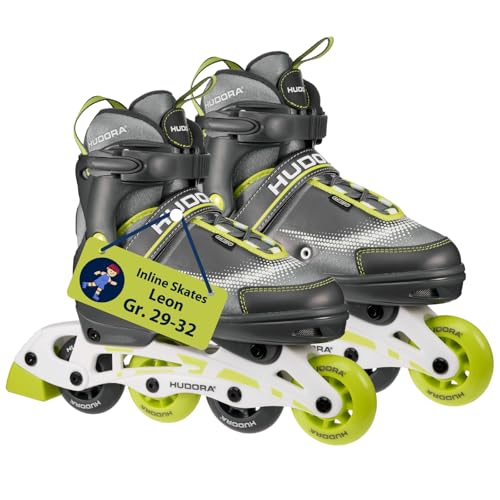 HUDORA Inline Skates Leon - Lime - Inliner für Kinder/Jugendliche & Erwachsene in Größe 29-32 - Inlineskates bis zu 4 Größen verstellbar - Bequeme & stilvolle Rollerskates