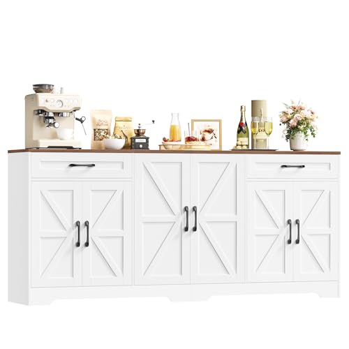 HOCSOK Sideboard, 180cm Küchenschrank mit Arbeitsplatte, Sideboard Weiß