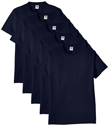 Fruit of the Loom Herren Regular Fit T-Shirt Heavy Cotton Tee Shirt 5 pack, Blau (Navy), L