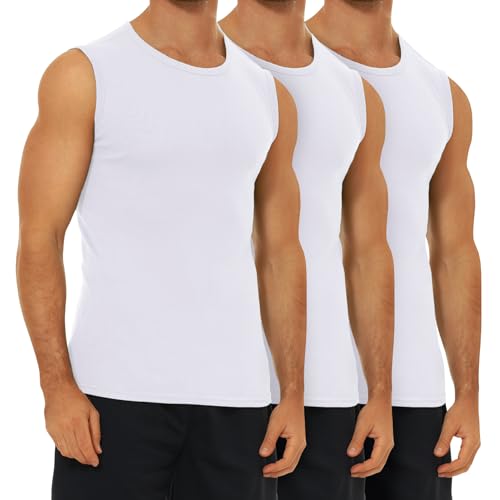 FALARY Unterhemden Herren Tanktop Weiß Männer Slim Fit Muskelshirts gekämmte Baumwolle L