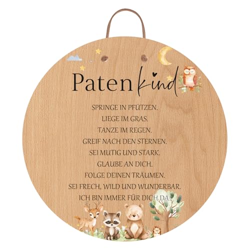 Patenkind Holzschild Rund 22 x 22cm, Taufe Geschenk, Erinnerung mit Spruch Wanddeko für Kinderzimmer, Geschenkidee für Paten patenkind Geschenke Kommunion Konfirmation Geschenk Mädchen