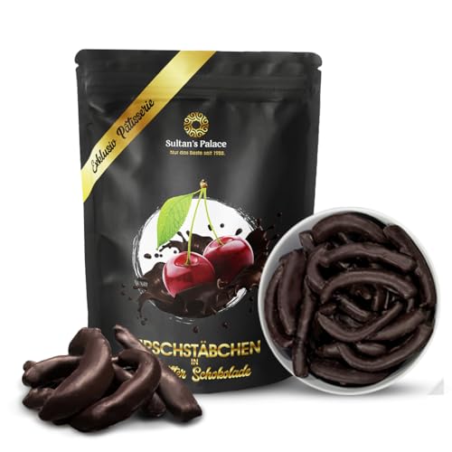 Sultan's Palace Patisserie Kirschstäbchen Zartbitter – 60% kandierte Sauerkirschen, 40% Zartbitterschokolade – Edle Schokofrüchte & Geschenk – Confiserie-Qualität