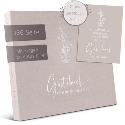 Love Notes Gästebuch Hochzeit mit Fragen zum Ausfüllen – Hochwertiges Hochzeitsbuch für unvergessliche Erinnerungen, Edle Silber Prägung, 70 Gästeeinträge, 21 x 23 cm, Leinen Hardcover (Sandbeige)