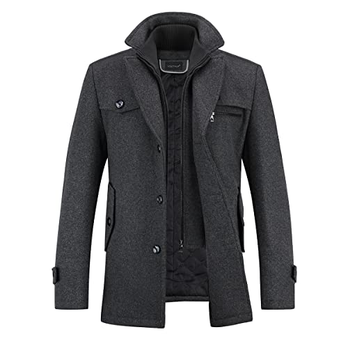 YOUTHUP Herren Wollmantel Dick Winter Kurzmantel Regular Fit Wintermantel Freizeit Herrenmantel Übergangsmantel, Grau, M