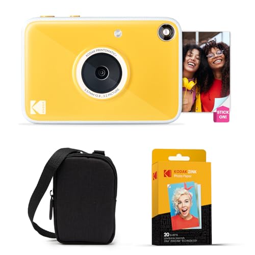 Kodak Printomatic+ Sofortbild Digitalkamera Starter-Set mit Tasche und 20er Zink-Fotopapier – 10MP, RGB-LED, Vollfarbfotos – Gelb