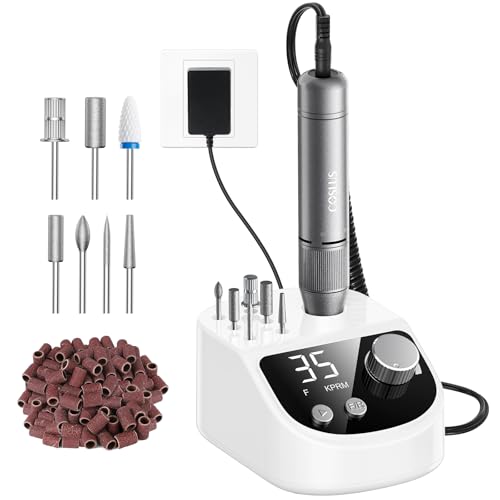 COSLUS E50 Nagelfräser Professionell Set 35000 U/min: Nagelfräser für Gelnägel Elektrische Nagelfeile Maniküre Pediküre Set mit LCD-Anzeige，6 Bits & 31 Schleifbändern für Salon und Zuhause