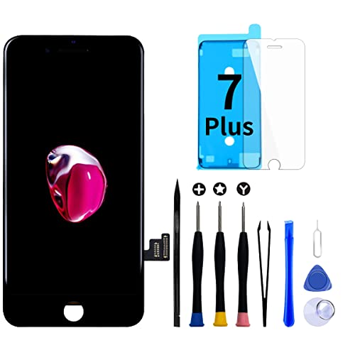 GOLDWANGWANG Display für iPhone 7 Plus LCD Touch Screen Digitizer Ersatz Bildschirm mit komplett kostenlosem Tool und Reparaturanleitung (iPhone 7 Plus Schwarz, 5.5