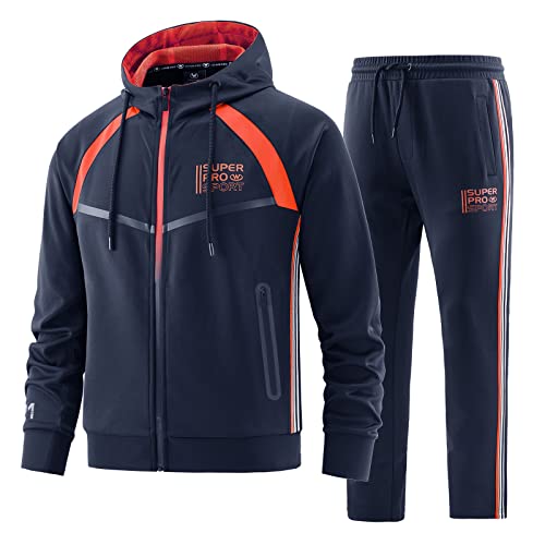 W JIANWANG Trainingsanzug Herren Fußball Traningsanzuganzug Sportanzug Freizeitanzug Sport Jogging Anzug Für Männer Trainingsanzüge Fussball Laufanzug Jogginganzug Set Dunkelblau JW-214-L