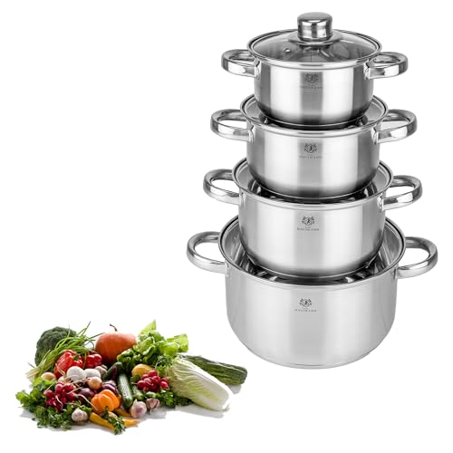 KARL HAUSMANN Topfset Induktion Edelstahl 4-Teilig - Kochtöpfe für Alle Herdarten - Kochtopf Set mit Glasdeckel - Töpfe mit Messskala - Topf Set - Kochtopfset - Topfsets - Pots - Induktionstöpfe