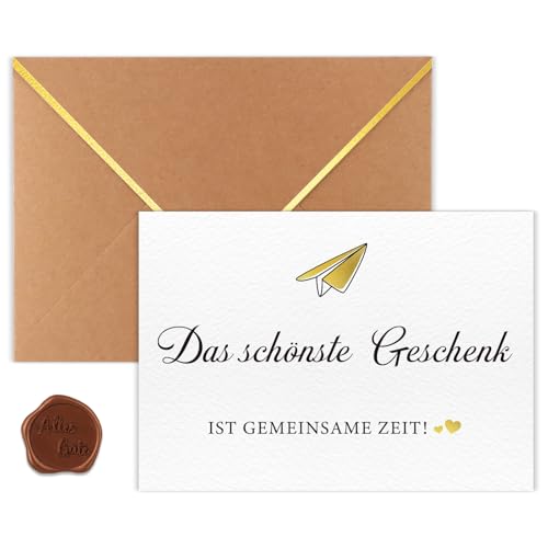 WenmthG Gutscheinkarten zum selbstausfüllen (A6 mit Umschlag und Wachssiegel) - Das schönste Geschenk ist gemeinsame Zeit - Gutschein für gemeinsame Zeit - Gutschein Zeit schenken