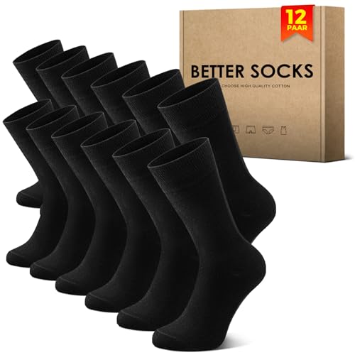 NUOZA 12 Paar Socken Herren 43-46 Schwarz Sportsocken Baumwolle Tennissocken Herren 43-46 Business Socken Damen Lange Atmungsaktive Socks Schwarze Herrensocken Wandersocken Männer Laufsocken