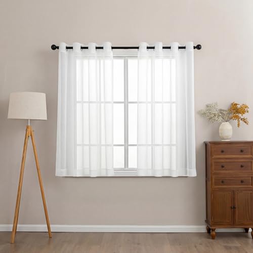 Sonive Vorhänge Leinenoptik Gardine 2er Set mit Ösen H137 x B145cm Schiebevorhänge Transparente Polyester Fensterschal Schlaufenschal für Schlafzimmer Kinderzimmer Wohnzimmer Weiß