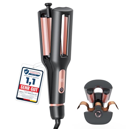 4 In 1 Einstellbar Welleneisen für Haare, Beach Waves Lockenstab, Rose Gold
