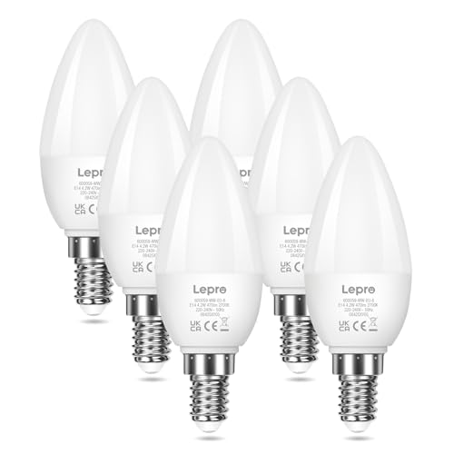 Lepro E14 LED Warmweiss 2700K Glühbirne, 4.2W 470 Lumen C35, 6 Stück