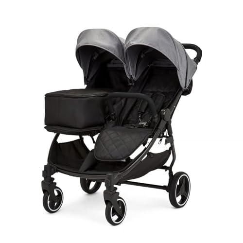 Ickle Bubba Venus Prime Doppel kinderwagen - geeignet von Geburt bis 15 kg (ca. 3 Jahre), leichter, faltbarer Zwillingskinderwagen mit Neugeborenenkokon, 2 Fußwärmern und Regenschutz (Grau)