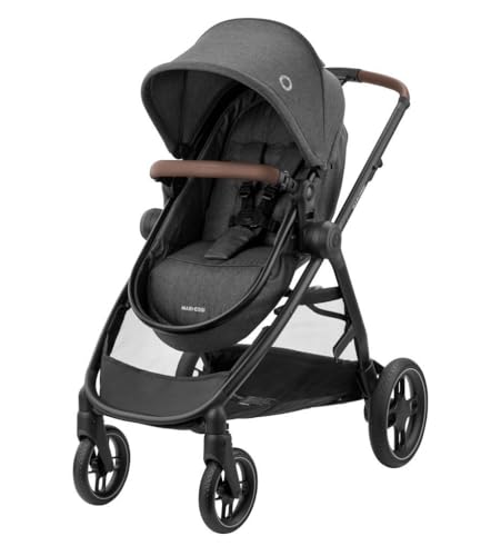 Maxi-Cosi Zelia S Trio Kinderwagen 3in1 Komplettset, 0-4 Jahre, bis 22kg, Zusammenklappbar, Kompakt, Verstellbarer Baby Kinderwagen, mit CabrioFix S i-Size Babyschale, Zubehör, Wickeltasche, Dark Grey