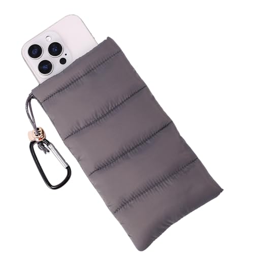 Lyreh Thermo Handyhülle, Daunen Baumwolle Warme Handyhülle Verhindert Einfrieren und Überhitzen Handyschutz Handytasche mit Karabiner Ideal für Outdoor Camping Wandern Skifahren (Grau)