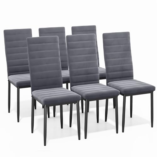 Bealife Esszimmerstuhl 6er-Set, Esszimmerstühle für Küche und Esszimmer, gepolsterte Samtstühle mit hoher Rückenlehne, modern (Dunkelgrauer Samt, 6er Set)