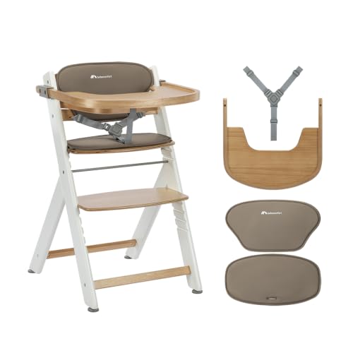 Bebeconfort Timba 2 mit Kissen, Mitwachsender Hochstuhl Baby, Ab 6 Monaten, Bis 110 kg, Ergonomischer Baby & Kinderhochstuhl Holz, Fast alle Esstische, Abnehmbares Tablett, Natural Wood + Beige