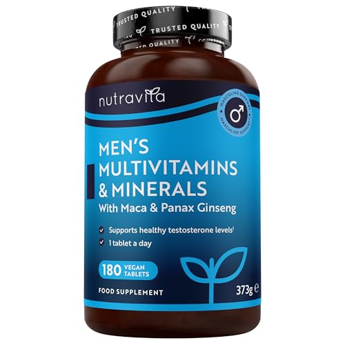 Nutravita Multivitamine & Mineralien für Männer - 25 Essentielle Aktive Vitamine & Mineralien mit Maca-Wurzel & Panax Ginseng - 180 Vegane Multivitamin Tabletten - Multivitamin Tabletten Hochdosiert