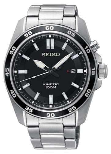 Seiko Herren-Uhr Kinetik Edelstahl mit Edelstahlband SKA785P1, Schwarz