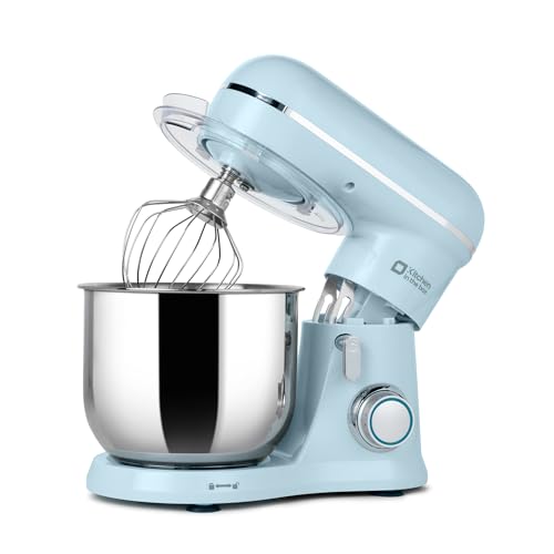 Kitchen in the box Kompakte Küchenmaschine 3,5 L, Rührmaschine & Knetmaschine mit 10 Geschwindigkeiten, Leichte Teigmaschine mit Knethaken, Rührhaken & Schneebesen, ideal für kleine Küchen, Blau
