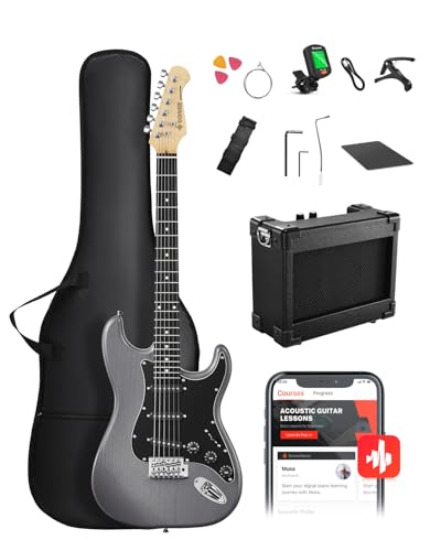 DONNER DST-80 E-Gitarre, 39” Anfänger E-Gitarren-Set mit Verstärker, klassischem SSS-Tonabnehmer, inklusive Gigbag, Stimmgerät, Kapodaster, Gurt, Plektren und kostenlosen Online-Lektionen