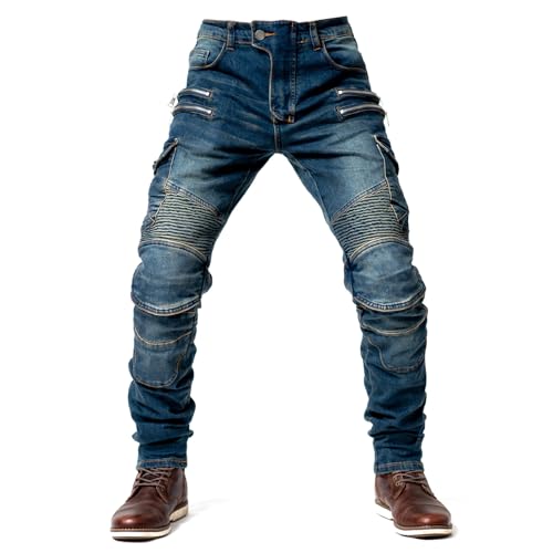 oFzimTo Motorrad-Jeanshose Für Herren, Stretch Motorrad Jeans Herren mit Geradem Bein, Motorradhose für Motorradfahrer