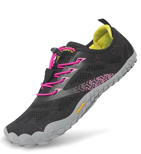 SAGUARO Barfuss Schuhe Damen Barfußschuhe Herren Zehenschuhe rutschfest Atmungsaktive Barefoot Shoes Indoor & Outdoor Barfussschuhe mit Breiter Zehenbox & Zero Drop Solhe, Rose Rot, 39 EU