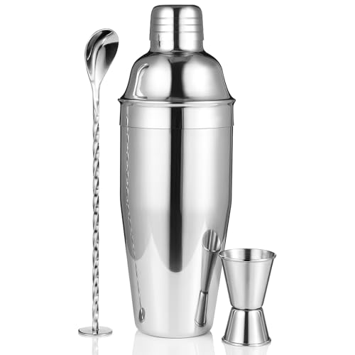Etens Cocktail Shaker [3-teiliges Set aus Edelstahl 304] - Cocktail Shaker 680 ml inkl. Messbecher & Barlöffel - Shaker Cocktail für Zuhause & Barkeeper (Spülmaschinenfest)