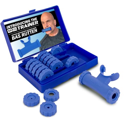 Bas Rutten O2 Trainer - Offizielles Trainingsgerät für Atemwegstraining und Lungenmuskel Fitness - Tragbares Atemmundstück für hohe Höhen- und Krafttraining (blau)