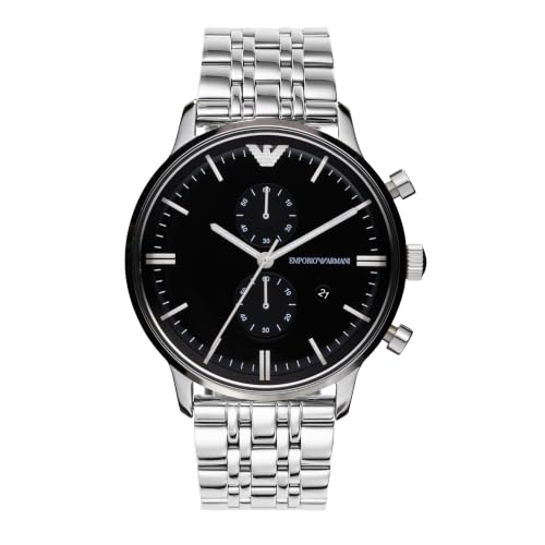 Emporio Armani Herrenuhr, Quarz-Zweizeiger-Chronographenwerk und 43mm Gehäusegröße mit Edelstahlarmband