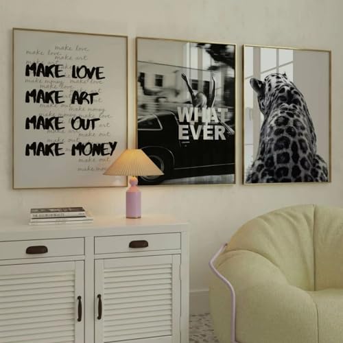 Xiyocadt 3er Poster Set, Aesthetic Schwarz Weiß Wandbild,Geparden Wandkunst, Moderne Wandbilder,Fashion Leinwand Bilder, für Schlafzimmer Wohnzimmer Deko,Ohne Rahmen (40x60cm)