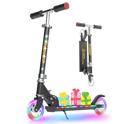 YEE RUN Roller Kinder 6 Jahre, Roller Kinder 3-12 Jahre, faltbar, leicht, mit LED Leuchträdern, Hinterradbremse, 3 Stufen Höhenverstellbar, 4 Zoll Räder für 50KG Max.