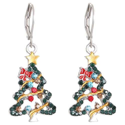 Ohrringe Weihnachten Hängend, Weihnachtsohrringe Ohrstecker Weihnachtsschmuck Schmuck Geschenk für Damen Frauen Kinder Mädchen, Weihnachtsbaum Modeschmuck Weihnachts Tropfen Baumeln Ohrringe Stecker