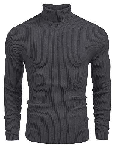 COOFANDY Pullover für Herren Rollragenpullover Winter Warm Strickpullover Slim fit Feinstrick Pullover mit Rollragen Dunkelgrau M