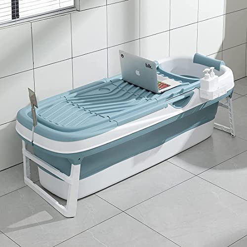 Schwänlein® Faltbare Badewanne Erwachsene 158x64x54cm | Klappbare mobile Badewanne ideal für kleine Badezimmer | foldable bathtub | tragbare Klappbadewanne zum Aufstellen blau